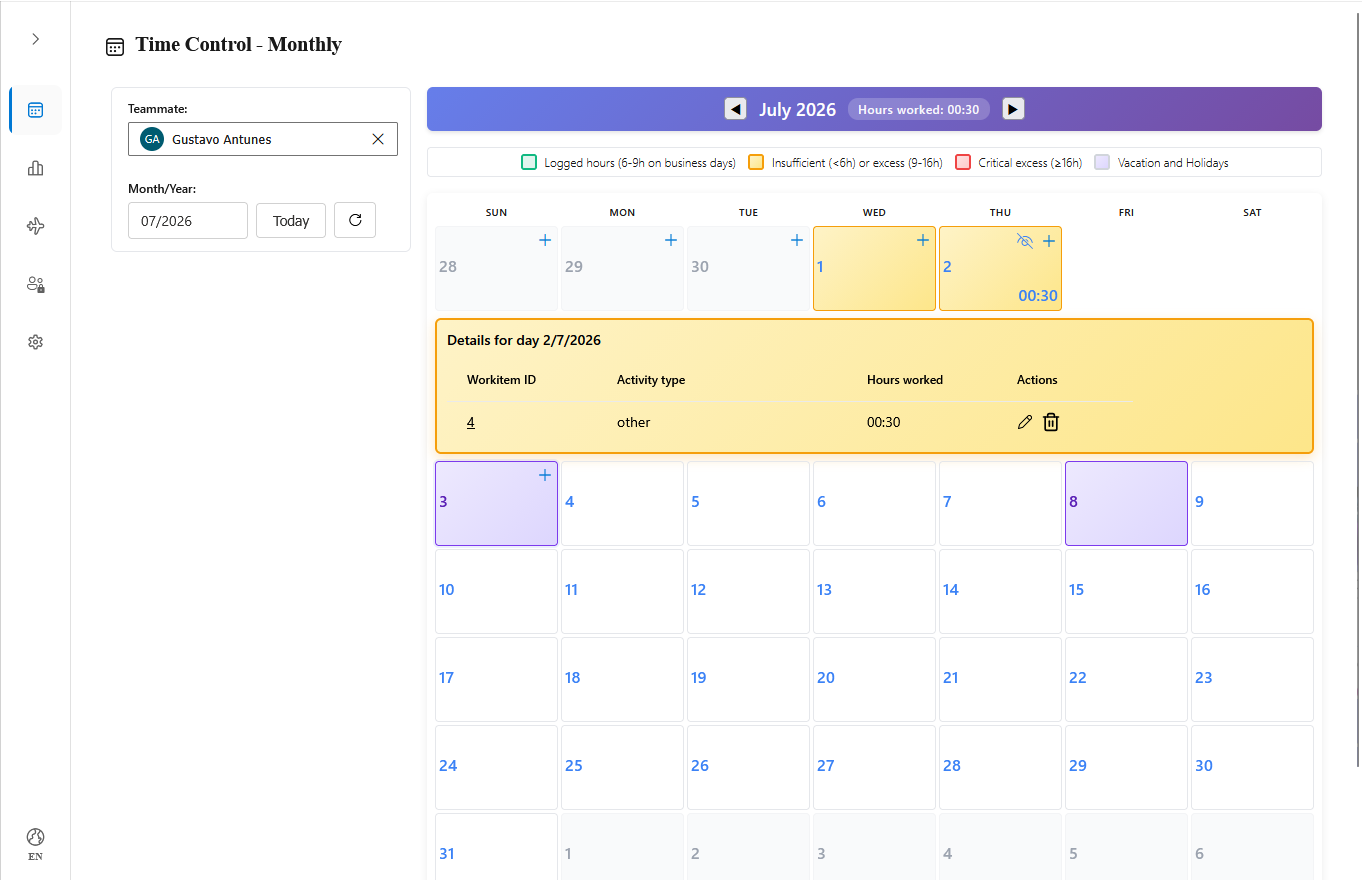 Monthly Timesheet Calendar